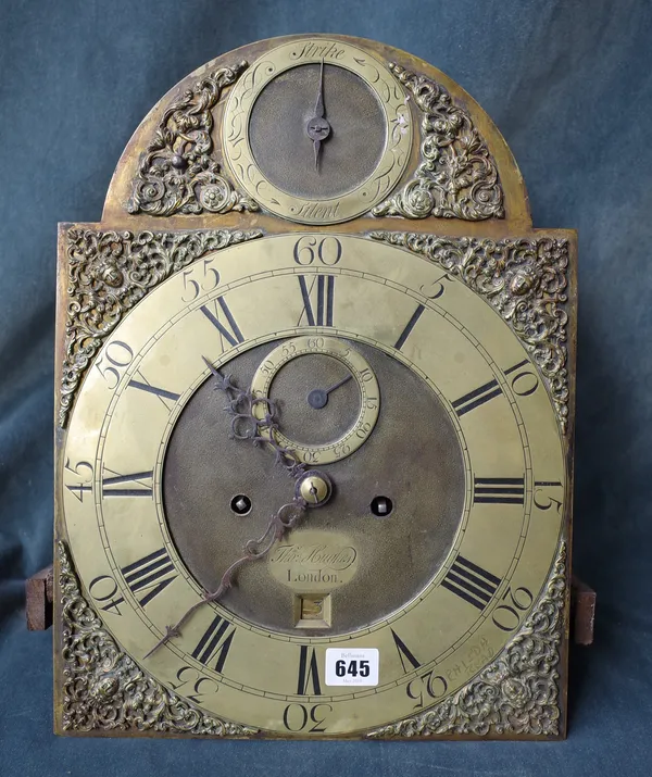 A LONGCASE CLOCK MOVEMENTThe dial signed Thomas Hughes, London12in. arched brass dial with associated movement