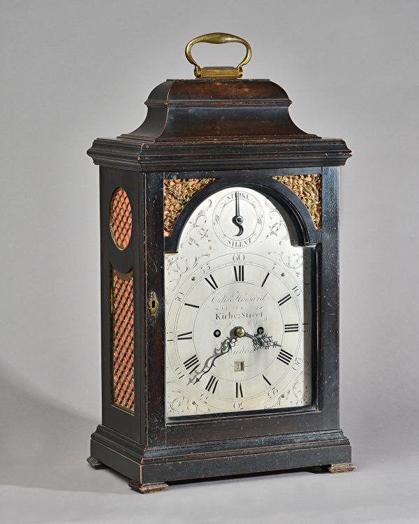 A GEORGE III EBONISED BRACKET CLOCKBy Edward Howard, Kirby Street, London, circa 1785The bell-top case with brass handle surmount, above a glazed arch