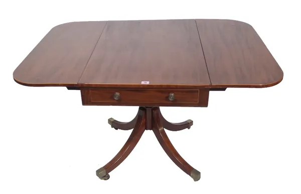 An early 19th century mahogany Pembroke table, with single drawer on four outswept supports, 91cm wide x 57cm deep x 72cm high.  Provenance; property