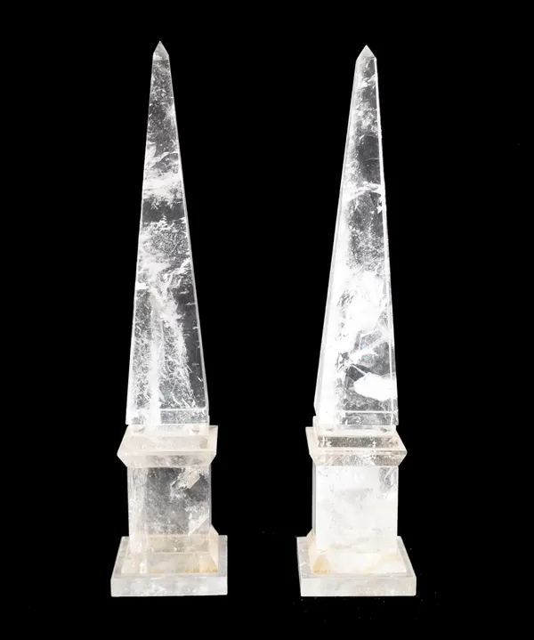A pair of 20th century quartz obelisks, 33cm high. (2)  Provenance; property from the late Sir David TangThis lot has been imported from outside the U