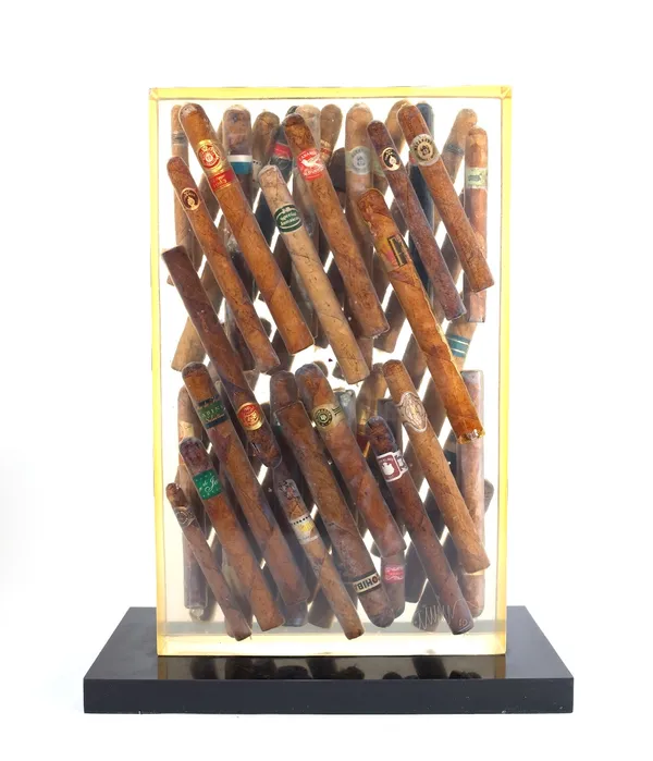 Arman (Franco-American 1928-2005) Waiting to exhale, sculpture cigars in acrylic, Ltd Ed 10/100, 33cm wide x 42cm high. DDS  Provenance; property from