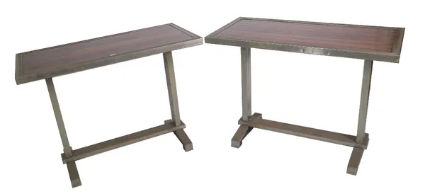 A pair of 20th century rectangular chrome and coromandel two tier side tables, each of tapering rectangular form, 100cm wide x 50cm deep x 73cm high,