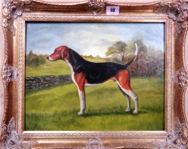 Patricia K. Ruffner (20th century), A Pointer in a landscape, oil on board, signed and dated 1978 on reverse, 26.5cm x 34cm.