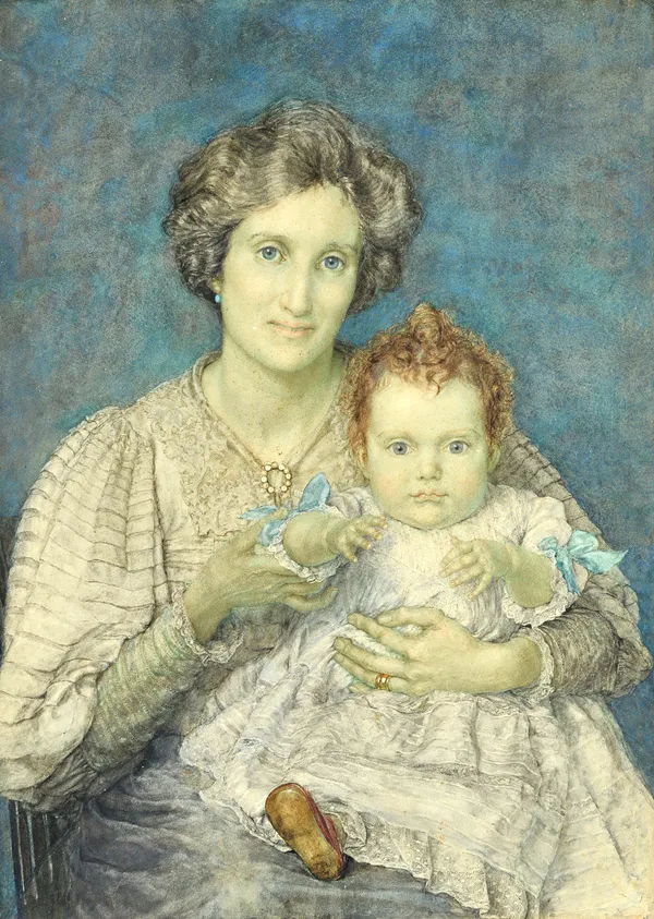 Anna Alma-Tadema (1865-1943), 'Baby's Throne': Louisa Forbes Robertson and her daughter Olivia, watercolour and pencil, 73cm x 52cm.; together with tw