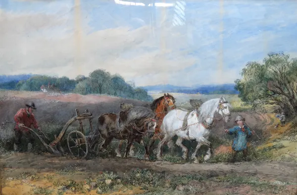 Harden Sidney Melville (1855-1904), The plough team, watercolour, signed and dated 1871, 66cm x 100cm.