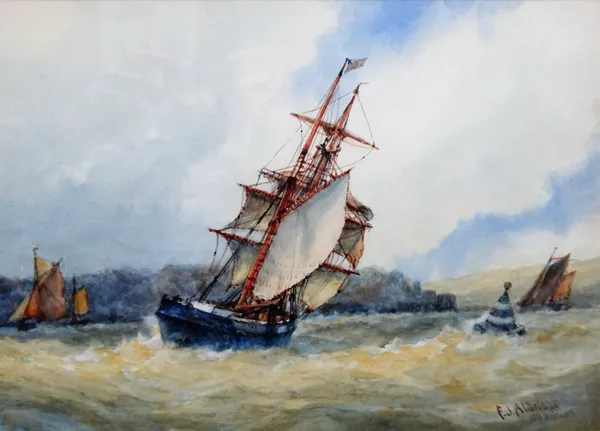 Frederick James Aldridge (1850-1933), Off Dartmouth, watercolour, signed and inscribed, 25cm x 36cm.