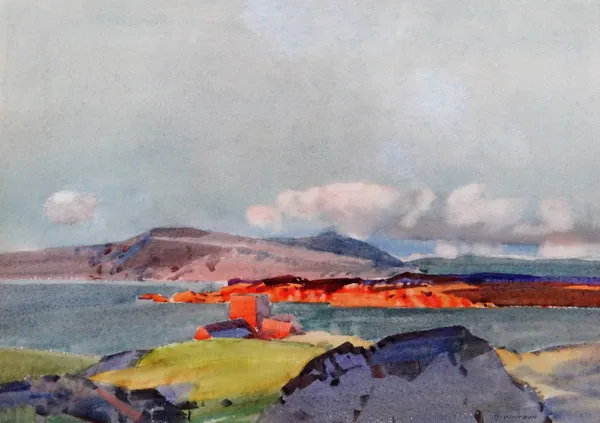 Harry Watson (1871-1936), Iona looking towards the Ross of Mull across the Sound of Iona, watercolour, signed, 25cm x 36cm.