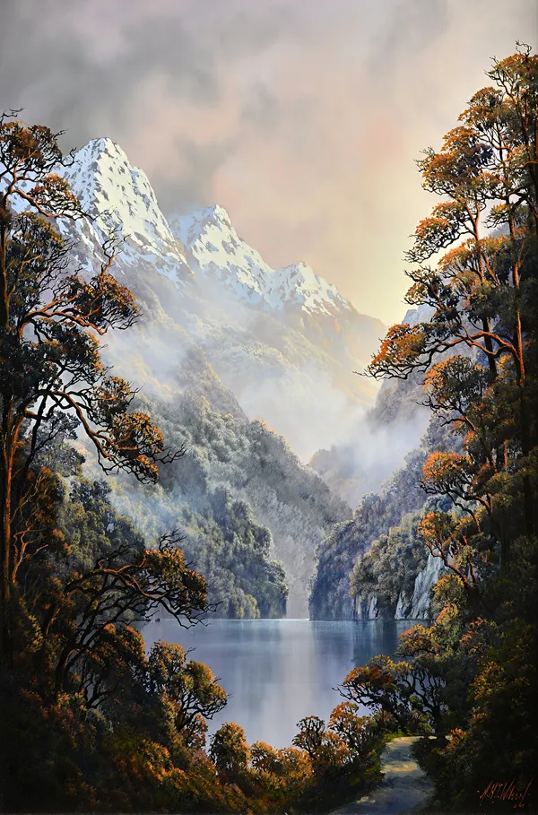 Tim Wilson (b.1954), Across Doubtful Sound, New Zealand; Above Doubtful Sound, New Zealand, a pair, oil on canvas, both signed and dated '06, each 89c