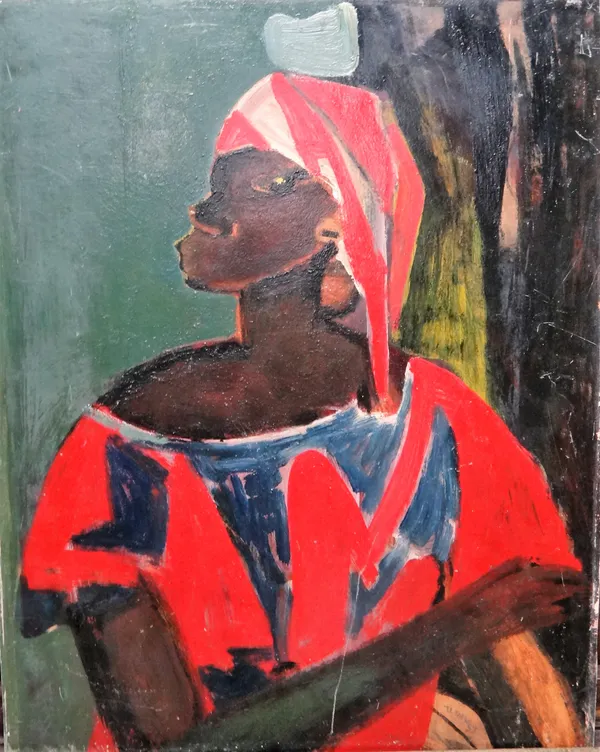 *** Teners (20th century), Portrait of a negro woman, oil on paper laid on board, indistintly signed and dated '57, unframed, 71.5cm x 56cm