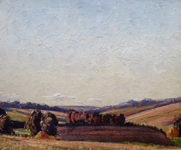 Norman Lloyd (1897-1985), Expansive Australian landscape, oil on canvasboard, 32cm x 39 cm.