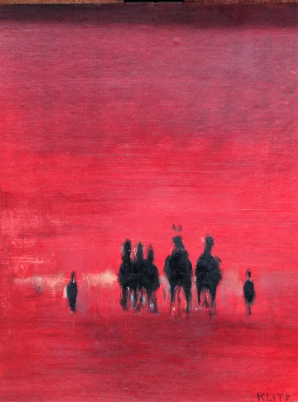 Tony Klitz (1917-2000), Horse race at sunset, oil on board, signed, 50cm x 40cm. ARR