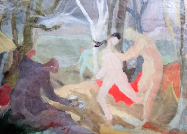 Attributed to Duncan Grant (1885-1978), Dancers in the woods, oil on paper, 18cm x 23.5cm.