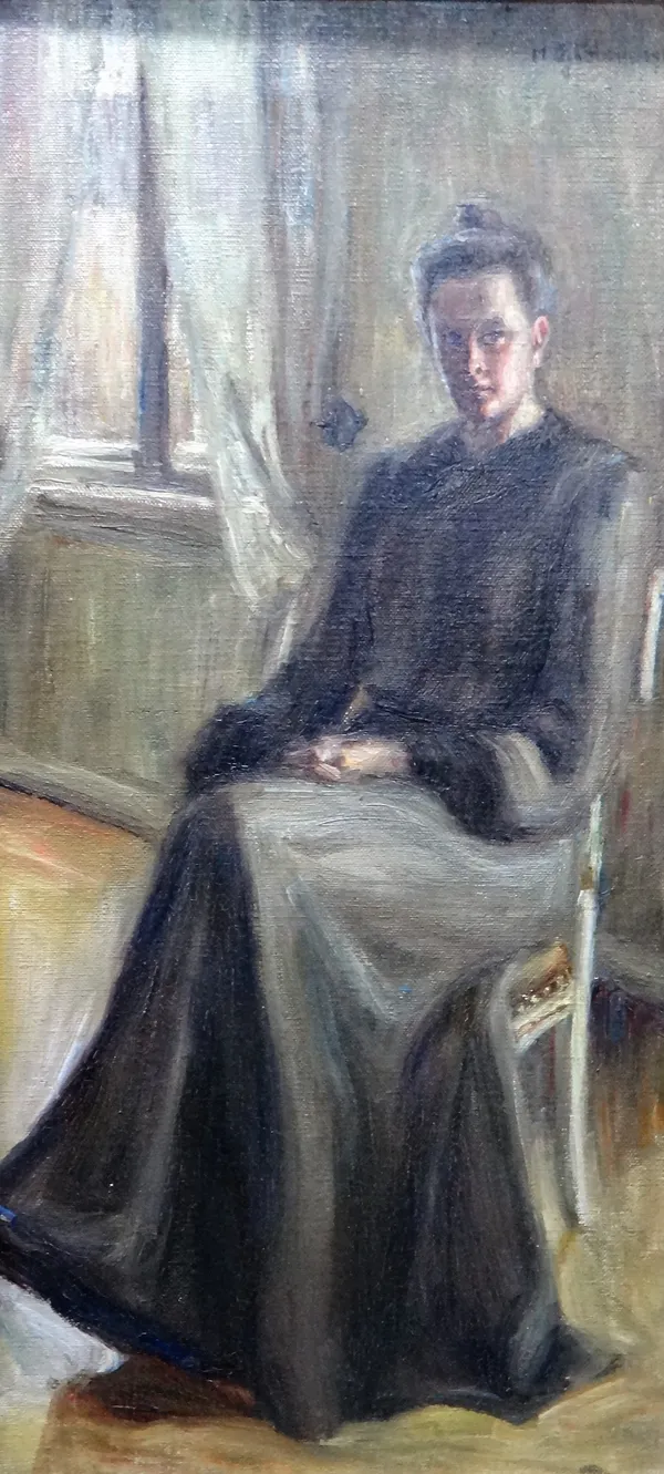 H. Sjoblom (b. 1875), Contemplation: A probable self portrait, oil on canvas, signed and dated 1903, 49cm x 23.5cm.