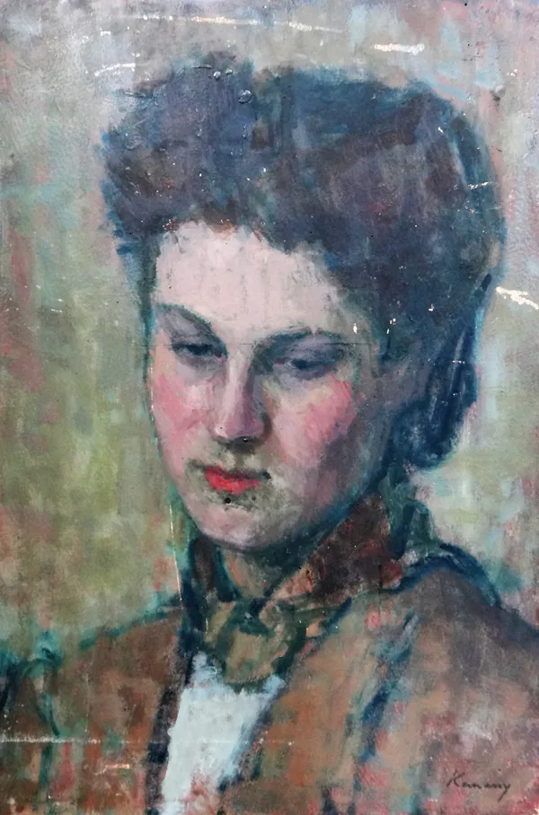 Kalman Kemeny (1896-1994), Portrait study of a lady, oil on board, signed, unframed, 49cm x 34cm. ARR