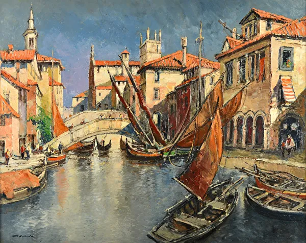 Otto Hellmeier (1908-1996), Chioggia, venice, oil on canvas, oil on canvas, signed, inscribed on reverse, 78cm x 98cm.  ARR