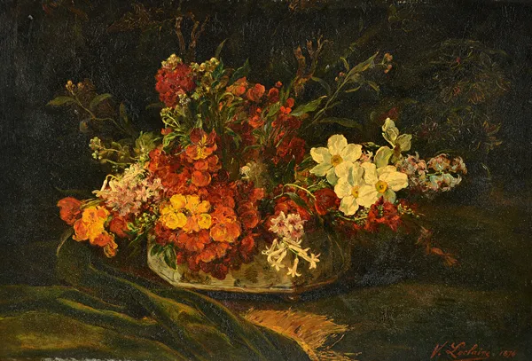 Victor Leclaire (1830-1885), Still life of flowers, oil on panel, signed and dated 1874, 40cm x 60cm.Illustrated