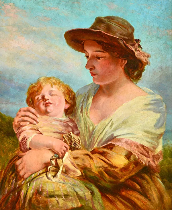 John James Hill  (1811-1882), Mother and child, oil on canvas, signed, 59cm x 49cm.