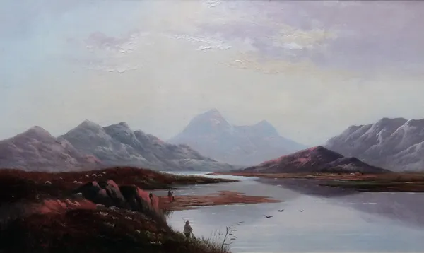 Charles Leslie (1835-1890), Highland loch scene, oil on canvas, signed and dated 1875, 28.5cm x 48.5cm.