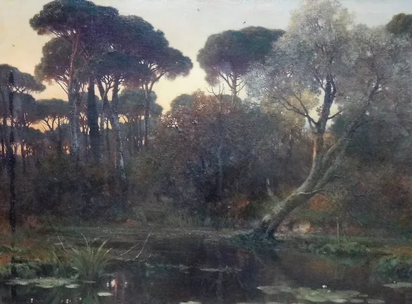 Paul Alfred de Curzon (1820-1895), A wooded pool, oil on canvas, signed, 72cm x 99cm.