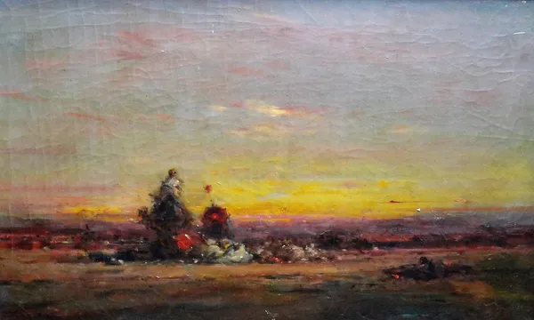 Henri Duvieux (1855-1920), A desert encampment, oil on canvas, signed, 38.5cm x 63cm.