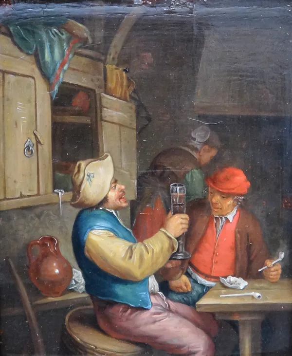 Follower of Hendrick Sorgh, Tavern interior, oil on panel, 22.5cm x 18cm.