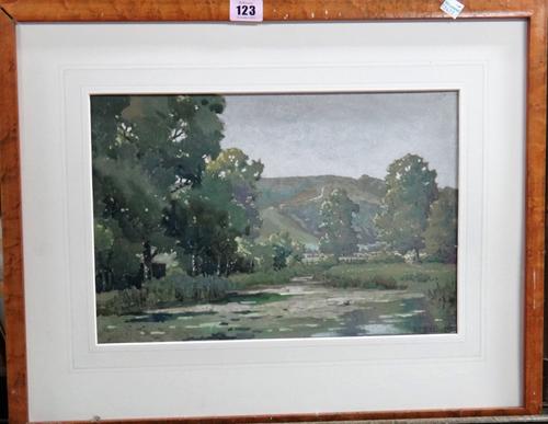 C. Jeffcock (20th century), Wooded river scene, watercolour, signed and dated 1925, 24cm x 35cm.; together with three further 20th century watercolour