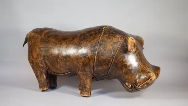 A Liberty's Omersa Dimitri brown leather stuffed Hippopotamus, 64cm wide.