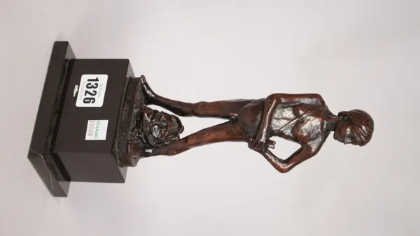 Enzo Maria Plazzotta (1921-1981), Spirit of Rebellion, stamped 'Plazzotta 107' bronze on marble base, 19cm high. ARR