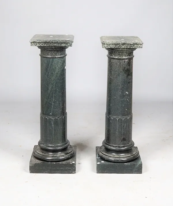 A pair of verde marble pedestals, 105cm high, (2).