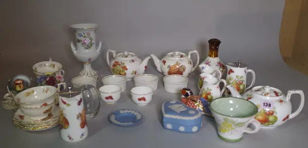 Ceramics, including; Hammersley china part tea set decorated with fruit and flowers, Royal Crown Derby pheasant paperweight, Jasperware and sundry, (q