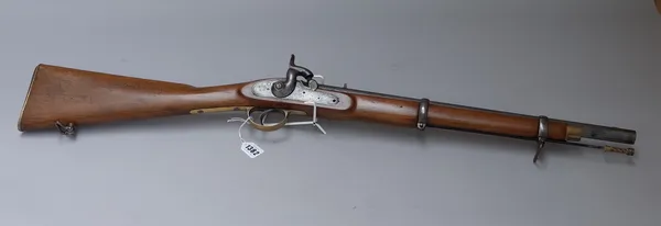 A 'Tower' percussion musket dated 1854, with a circular steel barrel, 50.5cm, engraved 'V.R' with crown cipher & '1854 Tower', stamped 'Barnett Gunmak