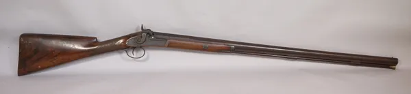 Evans, Cambridge, a 19th century percussion rifle, with stepped circular faceted barrel 80cm, gilt impressed 'EVANS CAMBRDIGE', foliate engraved lockp