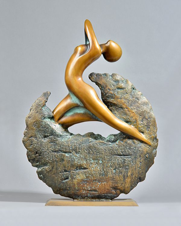 Loni Kreuder (German b.1940) 'Metamorphosis 2', patinated bronze figural sculpture, on a chamfered rectangular base, signed 'L.K' Limited Edition 4/25