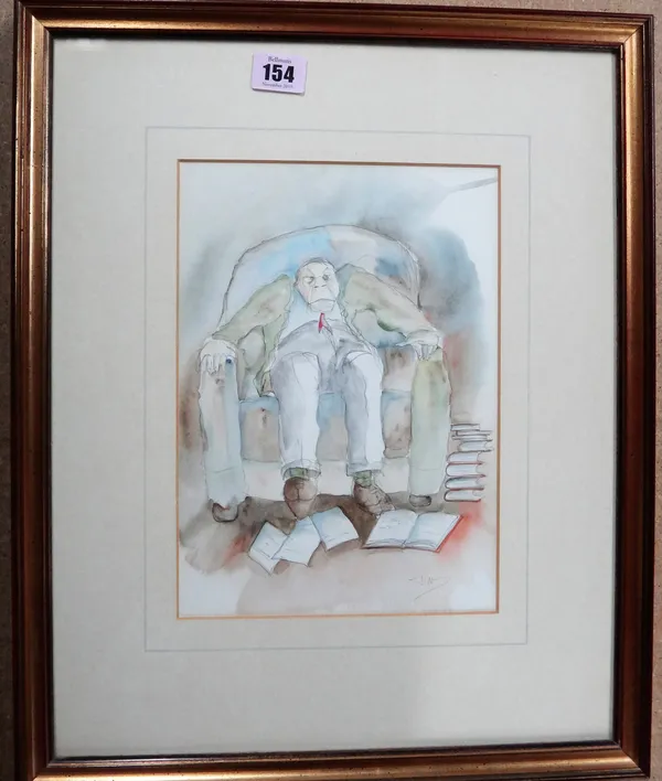 Tim Bulmer (b.1958), Oxford Don; 'Want to buy a second hand wheelchair?', two, watercolour, pen and ink, both signed, the larger 33.5cm x 19.5cm.(2)