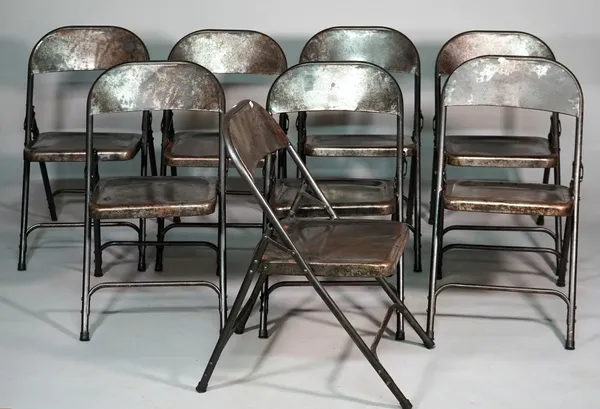 Industrial Design; a set of eight polished steel tubular framed folding chairs, 46cm wide x 77cm high, (8).