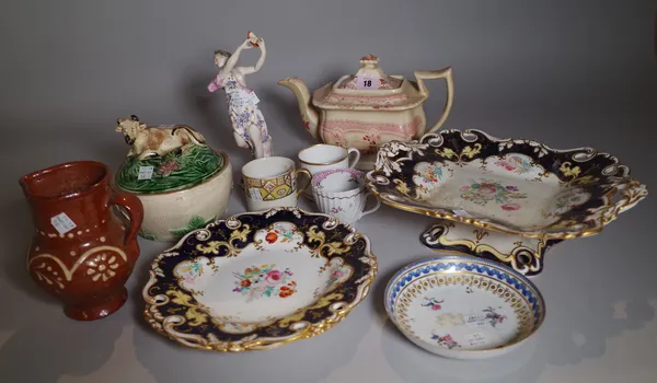 Ceramics, including; a group of 18th century and later ceramics, including lustre plates, decorative tea wares, a transfer printed teapot and sundry,