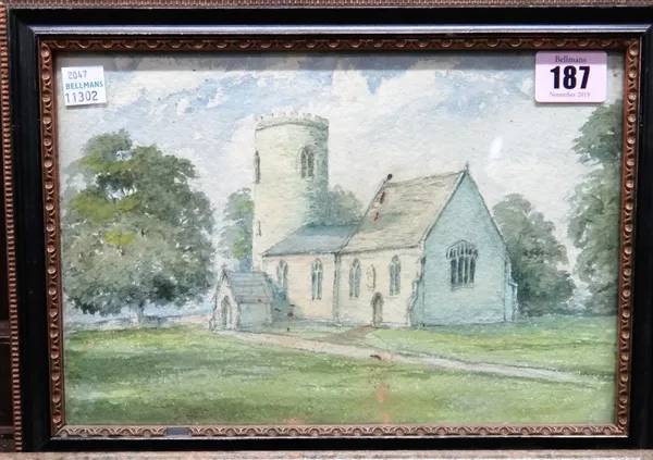 English School (19th/20th century), Morningthorpe Church, Norfolk; Little Fryers, Morningthorpe, Norfolk, two watercolours, the larger 17cm x 24.5cm.(