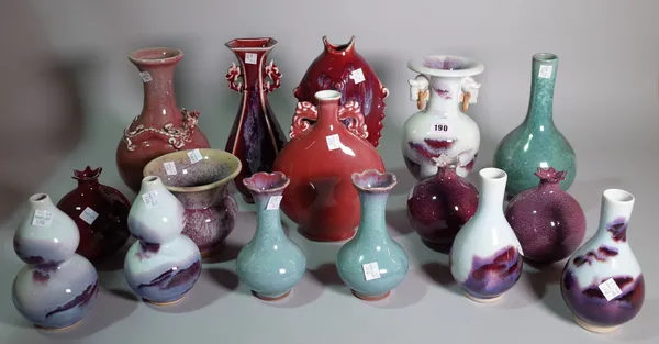 Asian ceramics, a quantity of mostly 20th century bottle neck vases, the largest 25cm high, (qty).