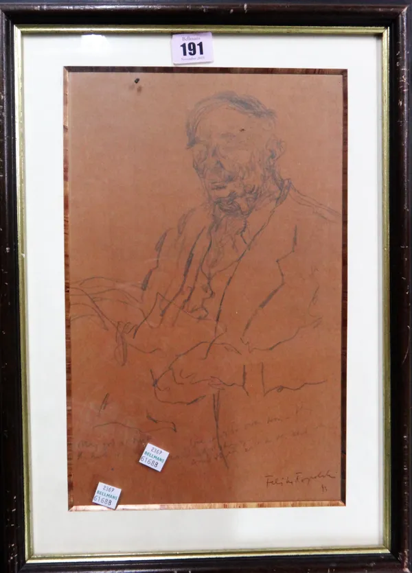 Feliks Topolski (1907-1989), Study of an old man, pencil, signed and dated '53, 33cm x 20.5cm.; together with a pencil nude study in the style of Char