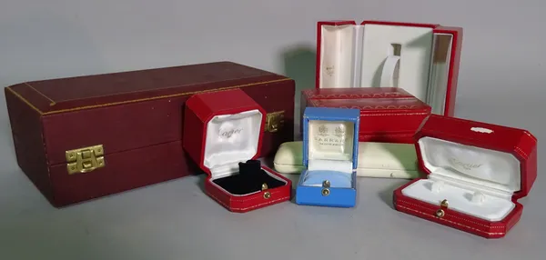 A group of modern empty jewellery boxes including; Cartier, Theo Fennel, Gerrard and sundry.