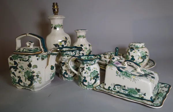 A Masons part tea service, including; a tea pot, jugs, plates and sundry, (qty).