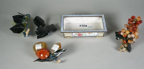 A small Canton enamel rectangular jardiniere, 18th century, each side decorated with flower panels against a cell pattern ground, raised on four brack