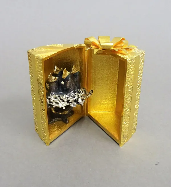 A Stuart Devlin Christmas box, containing a silver gilt and silver model representing the fourth day of Christmas, being Four Calling Birds, numbered