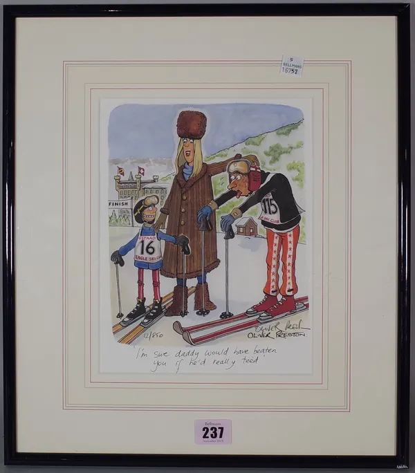 A limited edition colour cartoon No12/850, signed by the artist Oliver Preston, framed and glazed, (1).