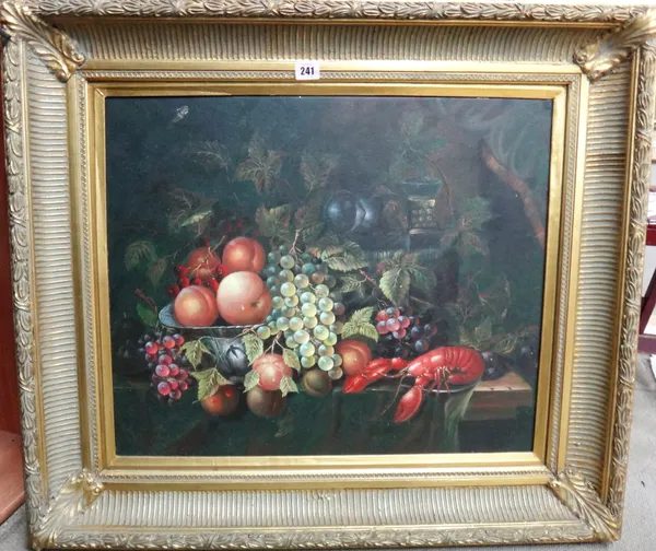 Chinese School (late 20th century), Still life of fruit and lobster, oil on canvas, 50cm x 60cm.