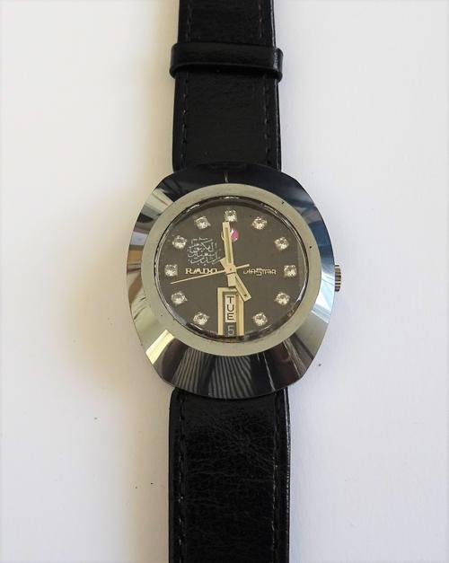 A Rado Diastar ceramic fronted imitating haematite gentleman's wristwatch, the signed black dial with colourless gem set numerals, centre seconds and