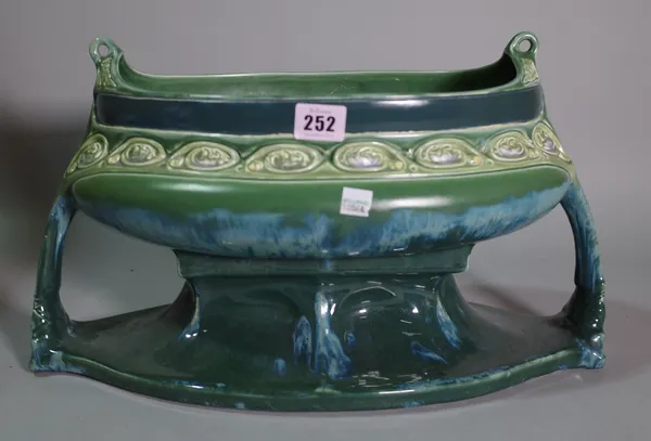 An Austrian green and turquoise Art Nouveau jardiniere, (a.f).