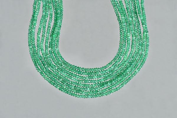 A collection of eight faceted emerald bead necklaces, each approximately 45cm long, gross weight 70.4gms (8). Illustrated