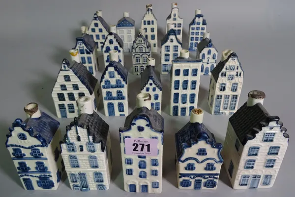 A quantity of KLM porcelain blue and white models of houses, (qty).