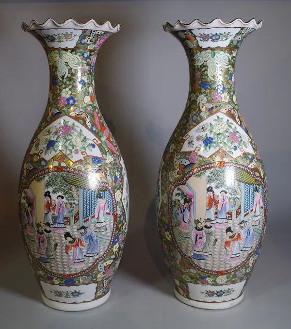 A pair of Chinese Canton style baluster vases, 62cm high.